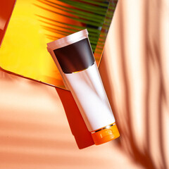 A beautiful still life composition featuring cosmetic products setting with a  background