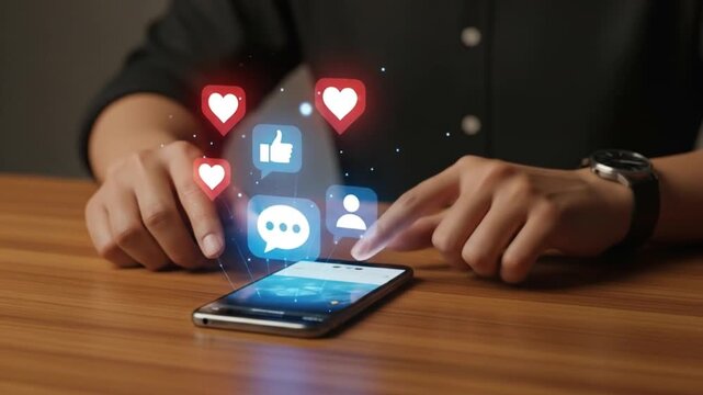 Professional using social media apps on mobile phone, building online presence and engaging with followers, modern digital marketing strategy - Powered by Adobe