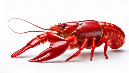 red crawfish with prominent claws isolated on a white background