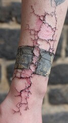 Close-up of cracked skin tattoo design resembling dry earth pattern on forearm Concept of transformation and resilience in body art