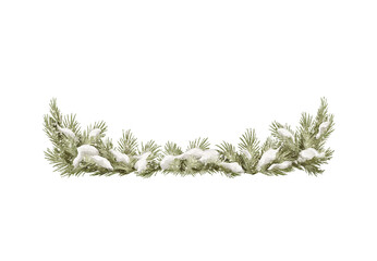 Watercolor vintage Christmas branches of coniferous snow-covered trees with snow natural frame border isolated on white background. Watercolor and pencil hand drawn illustration sketch