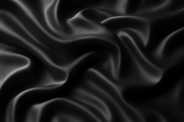 Fototapeta premium Elegant luxury background. Dark soft true black and white silvery pale dusty silk satin fabric material. Wave line crumpled swirl. Abstract brilliant smooth rich royal velvet wallpaper. Fashion.