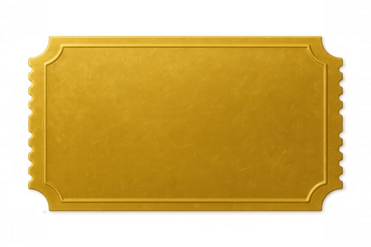 Golden ticket template for special event, prize, or exclusive admission, transparent background