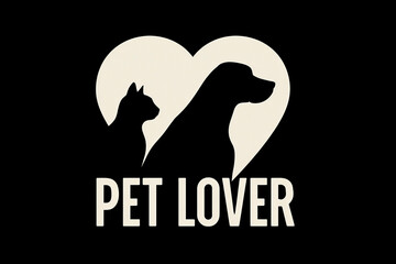 Pet lover logo with dog and cat silhouettes in heart