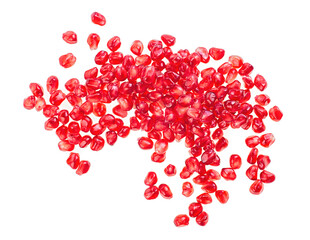 Top view of fresh pomegranate seeds isolated on a white background