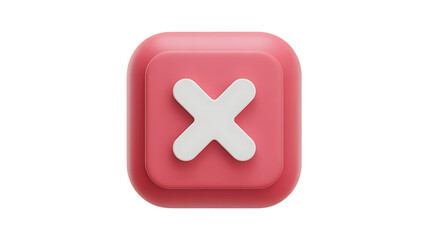 Fototapeta premium 3d render of a red square button with a white cross mark isolated on transparent background, representing cancellation, rejection, or error in a modern design