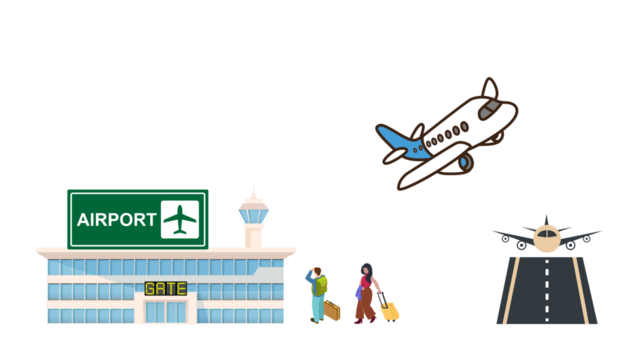Airplane and Passengers at Airport – Transparent PNG Artwork