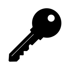 Simple black and white illustration of a house key for security