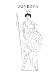 Vector illustration of Minerva, the Roman goddess of wisdom, crafts, the arts, trade, law, justice, and strategic warfare.
