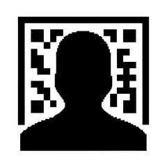 Abstract pixelated figure with QR code background and black silhouette