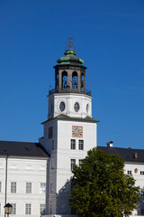Obraz premium The tower of the carillon of the New Residence in Residenzplatz, Salzburg, Austria