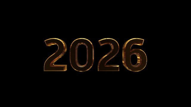 Shiny golden 2026 year number rotating with elegant light reflections. Perfect for new year's eve countdowns, celebrations, event promotions, yearly recap videos. 3d loop animation 4K