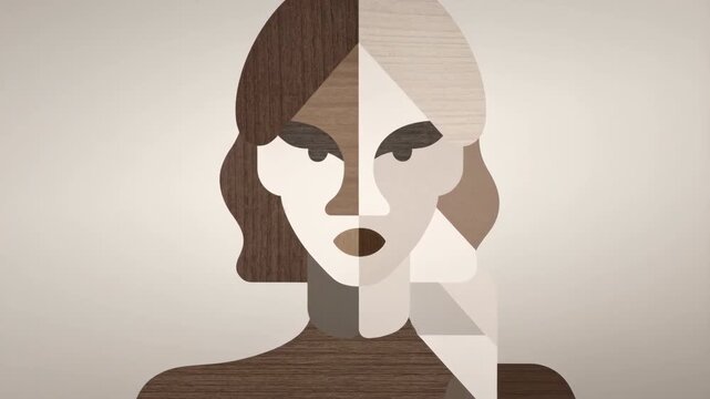 Animated wooden woman face showing duality