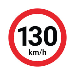 Speed limit sign 130 km h icon. Road signs with speed limit warnings. depicting speed limits ranging. Circular road signs. traffic sign. the way forward symbol	
