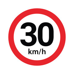 Speed limit sign 30 km h icon. Road signs with speed limit warnings. depicting speed limits ranging. Circular road signs. traffic sign. the way forward symbol	
