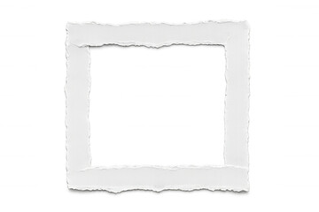Torn white paper frame creating a square border with ripped edges, offering a blank space on transparent background