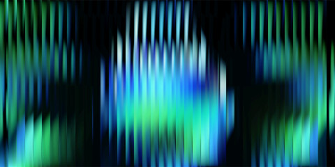 Reeded glass gradient surface, futuristic panel with vertical prism distortion. Dark abstract field infused with fractal texture in neon teal and green tones, vector illustratio