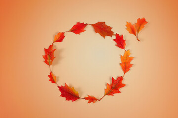 Hello, autumn A vibrant autumn abstract composition with maple leaves, a beautiful still life, and a Thanksgiving concept, screen banner and design template, greeting card, and congratulations