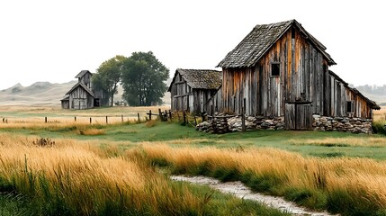 Obraz premium Vintage farm buildings landscape view high resolution picture