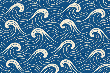 Fototapeta premium Waves gently rolling in a repeating pattern on a deep blue background, creating a soothing oceanic design