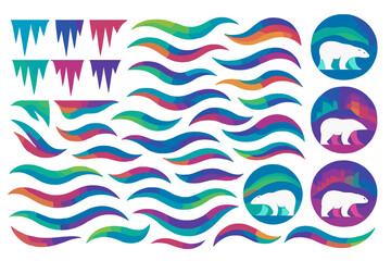 Obraz premium Colorful graphics of polar bears and waves with vibrant Arctic themes showcased together in a creative design