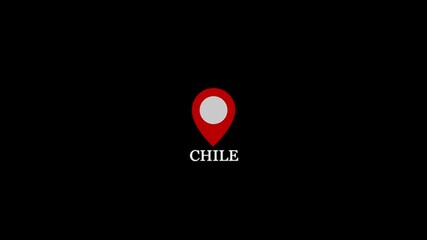 CHILE Map with Looping Location Pins Animation – Digital Screen, Black Background, 4K Video, Location Icons with Alpha Channel - Powered by Adobe