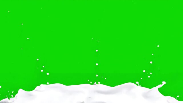 Alpha Channel Ready with milk splash on green screen and transparent background 3d animation of white liquid chroma key prores 4444 in 4k uhd resolution included distortion, overlay, glitch, static