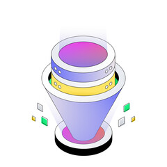 A colored design icon of database funnel
