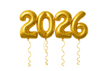 Golden 2026 number balloons celebrating new year