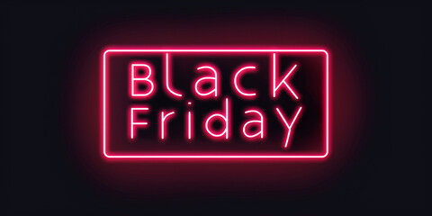 Glowing pink neon sign with the words Black Friday on a dark background