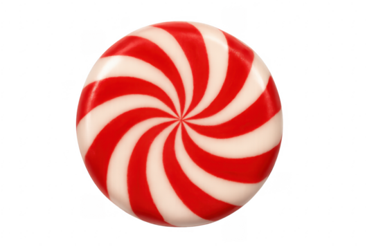 Round peppermint candy with red and white swirl