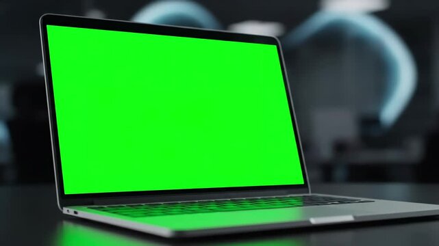 Green Screen laptop computer set in front of workgroup scene 4 with distortion, overlay, glitch, static noise, scan lines on black background, 4k animated video loop