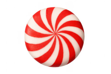 Peppermint candy disc with red white swirl on transparent background
