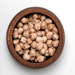 Dried chickpeas in a wooden bowl isolated on a white background