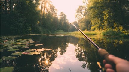 Fishing on a Calm Forest Lake