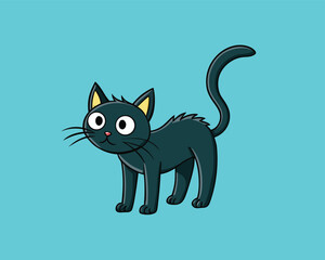 Black Cat With Arched Back Spooky Illustration | Cartoon Style Black Cat With Curved Back
