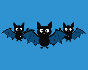 Group Of Bats Silhouette Halloween Design | Cartoon Style Flying Bats Vector Art