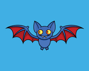Scary Bat With Red Eyes Halloween Illustration | Cartoon Style Red Eyed Bat Character