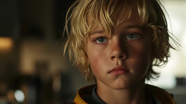 Young boy with a strong gaze.