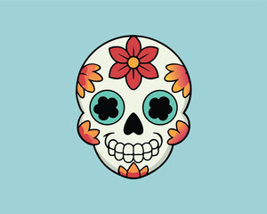 Sugar Skull Floral Illustration Day Of The Dead | Cartoon Style Sugar Skull Flower Design