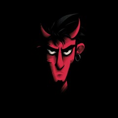 A punk rock devil with a spiked collar and a fierce sneer.