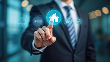 insurance concept. Businessmen click the insurance icon for life, family, financial, and health insurance. accident insurance for car or travel.
