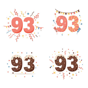 93rd birthday milestone vector with confetti explosion and festive number celebration illustration