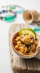 Turquoise Tide: Antiguan Conch in Garlic Butter with Sea Glass & Conch Trumpet