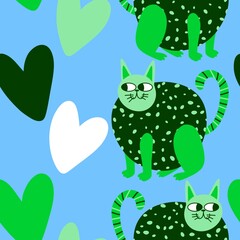 Animals cute seamless cats pattern for wrapping paper and fabrics and linens and kids clothes print