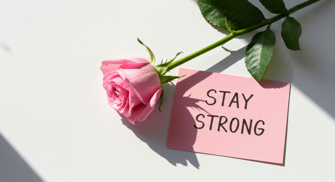 Pink rose with stay strong message for breast cancer awareness
