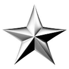 Metallic star vintage y2k halftone art, chrome stipple brutalist retro vector png with transparent background, celestial 2000s aesthetic photocopy effect tattoo