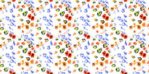 Water Colour Leopard. White Repeat Animal Print.