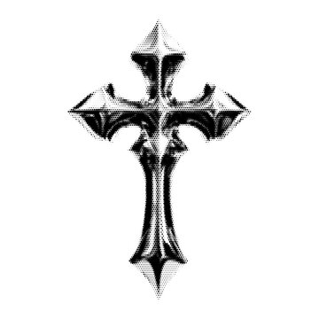 Holy Cross vintage y2k halftone art, holy cross halftone stipple brutalist retro vector png with transparent background, bloom 2000s aesthetic photocopy effect tattoo