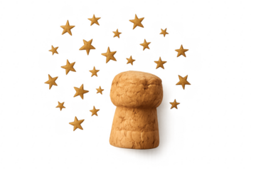 Champagne cork popping with gold stars celebration